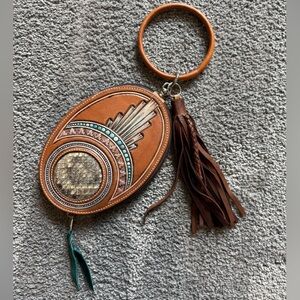 Brown Leather Wristlet with Tassel